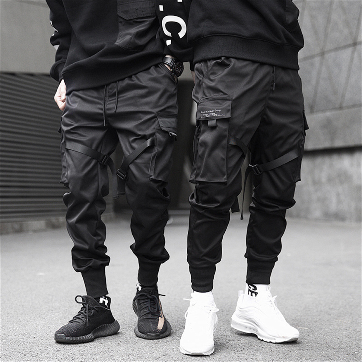 Street Fashion Brand - Pantalones Cargo negros de Hip Hop,