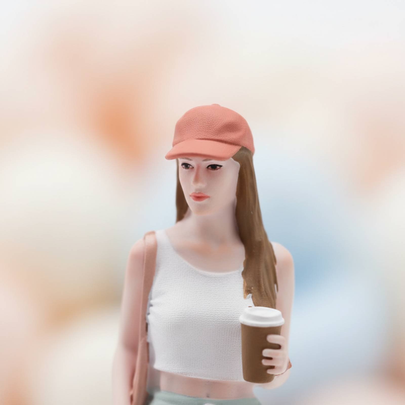 Street Fashion Pose - Figura de Chica con Café, Figura
